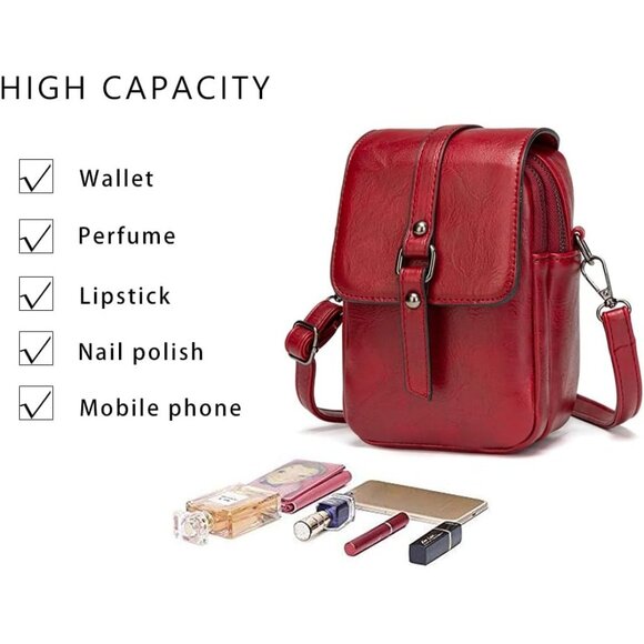 Women's Red Vintage Cross Body Phone Bag Small Messenger Shoulder Handbag - Picture 3 of 7